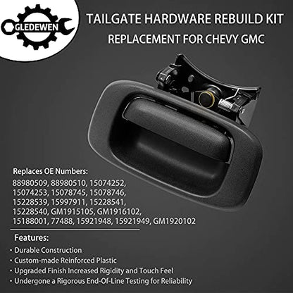Tailgate Handle Latch Rebuild Kit, Compatible with 1999-2006 Chevy Silverado 1500 2500 3500, GMC Sierra, Replaces# 15997911 15921948 Rear Tail Gate Door Parts Gasket Bezel Lock Bolt Hinge Locking Set
