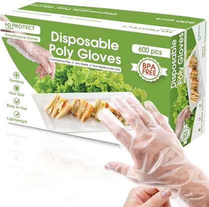 Keppi 600 Pack Disposable Food Prep Gloves – Clear Polyethylene, Latex- BPA & Powder-Free – Bulk Kitchen Gloves for Cooking, Catering, BBQ, Baking, Restaurant Food Handling - color: Poly Gloves, size: Medium