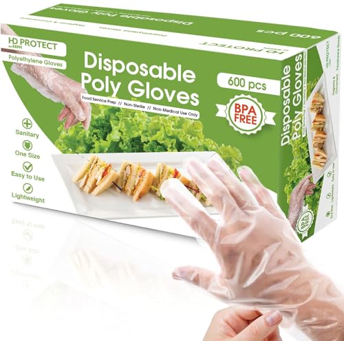 Keppi 600 Pack Disposable Food Prep Gloves – Clear Polyethylene, Latex- BPA & Powder-Free – Bulk Kitchen Gloves for Cooking, Catering, BBQ, Baking, Restaurant Food Handling - color: Poly Gloves, size: Medium
