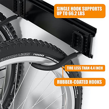 TORACK Bike Storage Rack, 6 Bike Rack Wall Mount Home and Garage Organizer, Vertical Bicycles Hanger Hooks for Indoor Space Saving - size: 48" Rail