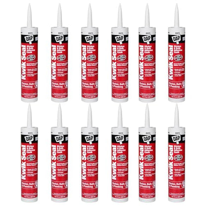 12 Pack of 10.1 oz Dap 18002 Kwik Seal White Kitchen And Bath Adhesive Caulk
