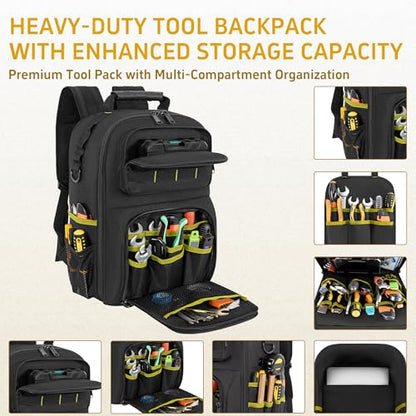 Backpack Tool Bag with Movable Base Plate, Heavy Duty Tool Storage with Removable Tool Organizer, Durable Water Resistant for Electricians & Home Repair-Version 4.0- Black&Yellow - color: Black&Yellow