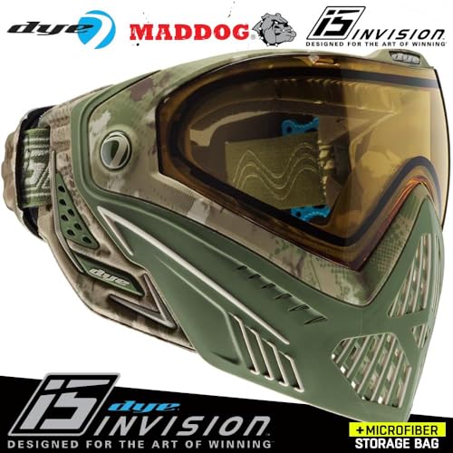 Maddog Dye i5 Thermal Anti-Fog Paintball Airsoft Mask Goggle System Combo with Microfiber Bag | Safety Certified Protection - color: Dyecam