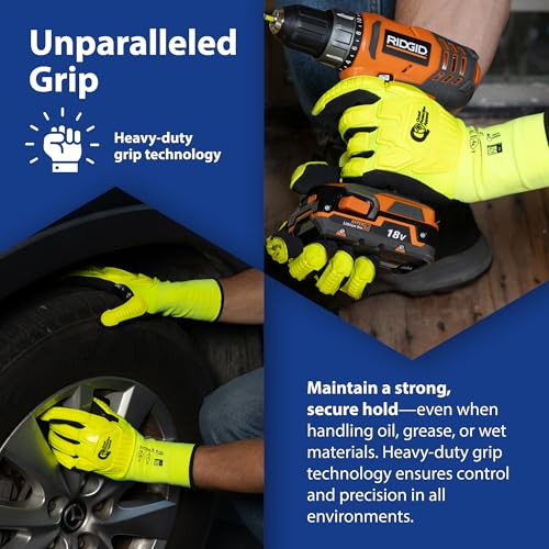 Quest Protective Apparel High Visibility Cut and Impact Resistant Work Gloves, Mechanic Safety Gloves with Nitrile Grip for Construction & Industrial Use (Large, 1 Pair) - size: Large