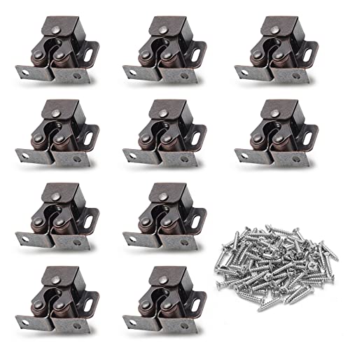 Luomorgo 10 Pack Double Roller Catch Cabinet Latches with Spear Strike for Cupboard Closet Door, Antique Bronze - color: Antique Bronze, size: 10 Pieces