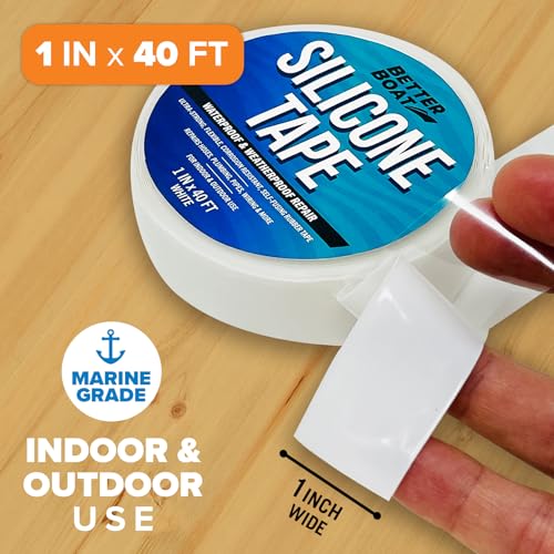 Better Boat Self Fusing Silicone Tape Waterproof White, Plumbing Tape for Leaks, Hose and Pipe Repair Tape, 1 in x 40 ft - color: White, size: 40 Ft x 1 in