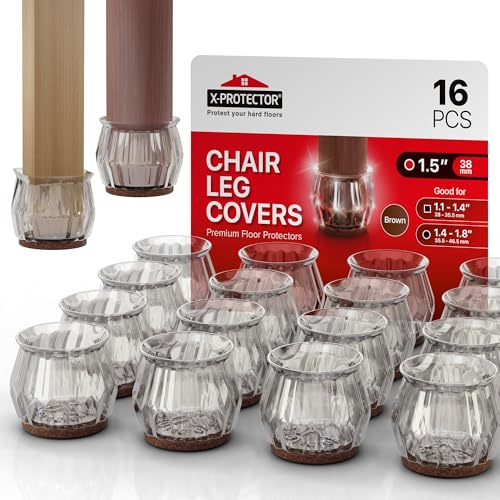 16 PCS Chair Leg Floor Protectors with Felt Pads X-Protector - 1.4" - 1.8" - Furniture Pads for Hardwood Floors - Clear Chair Pads - Floor Protectors for Chairs - Brown Chair Leg Covers! - size: 1.4" - 1.8" 16 Brown, Cups