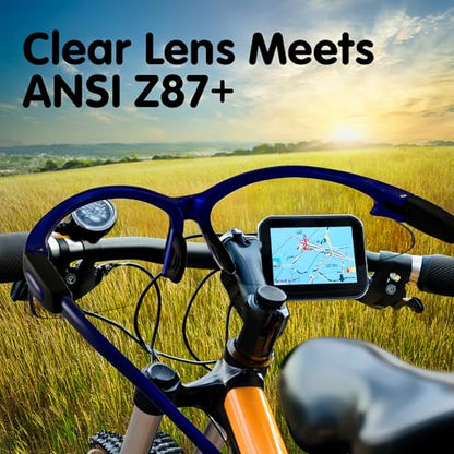 Global Vision Contender Bifocal Safety Glasses Blue Frame Clear Lens ANSI Z87+ for Men and Women Magnifying Reader 1.0 to 2.5 - size: 1.50
