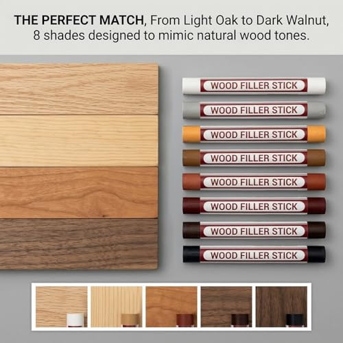 Wood Filler Sticks Repair Kit Wood Putty Scratch Repair - 8 Color Waterproof Sandable Paintable Wax Putty Stick for Furniture Floor Cabinet Touch Up White Hole Fix