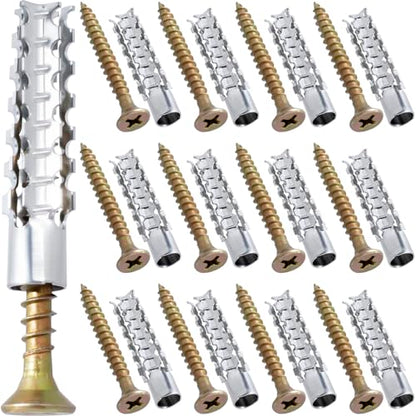80pcs Tree Shaped Wall Anchor with Screws, M6 Loose Hinge Hole Expansion Screws Anchors, Heavy Duty Steel Repairing Kits for Hollow Concrete Wall Drywall- Silver & Gold