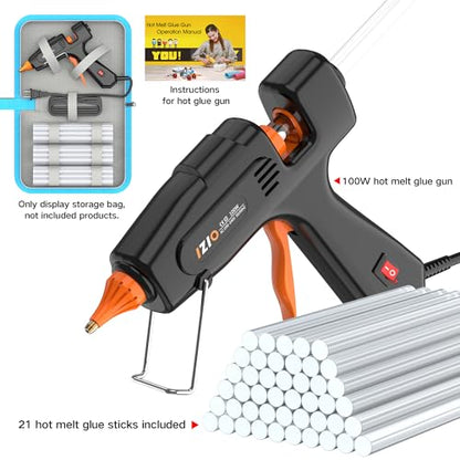 IZIO100W Hot Glue Gun Kit, Fast Heating for DIY Crafts Home Repair, Includes 21 Glue Sticks, Anti-Scald Nozzle, Pouch - color: Blue