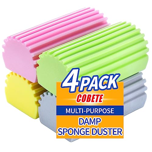 COBETE Damp Clean Duster Sponge,4pack Magic Sponge Eraser,Reusable Damp Dusting Sponge Household Cleaning for Blinds, Glass, Baseboards,Radiators,Window Track Grooves(Multi Color) - color: Multicolor
