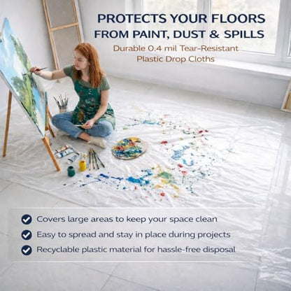 10 Pack Plastic Drop Cloths for Painting, 9 x 12 FT Clear Painters Plastic Sheeting, Disposable Drop Cloth for Floor, Furniture, Couch & Carpet Protection - color: 10 - Pack