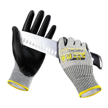 COOLJOB 12/120 Pairs Cut Resistant Safety Work Gloves with Grip, 13 Gauge Seamless Shell with PU Coating, ANSI A2 A4 A6, Gray - size: Medium (Pack of 12), style: Ansi A6 Cut Level