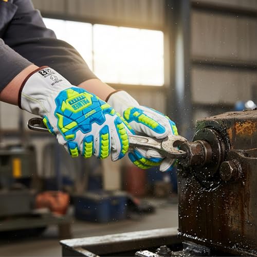 Palmer Safety PS360 Cut Resistant Work Gloves ANSI A7, Impact Resistant Goatskin Leather, Hi-Vis TPR - size: Large, style: 12 Pair