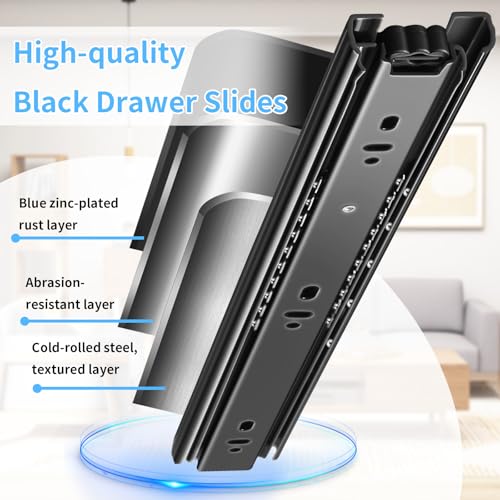Drawer Slides 1 Pair Full Extension 10 12 14 16 18 20 22 24 inch Side Mount Rails Dresser Cabinet Bracket Replacement Ball Bearing Tracks Guide Metal Runner 100 LB (Basic-1 Pair, 10 Inch) - size: 10 Inch, style: Basic-5 pairs