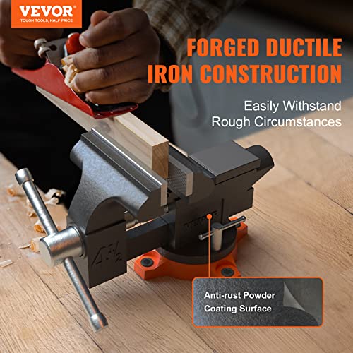 VEVOR Bench Vise, 4.5-inch Jaw Width 3.3-inch Jaw Opening, 240-Degree Swivel Locking Base Multipurpose Vise w/Anvil, Heavy Duty Cast Iron Workbench Vise w/Bolts & Nuts, for Drilling, Pipe Cutting - size: 4.5 Inch