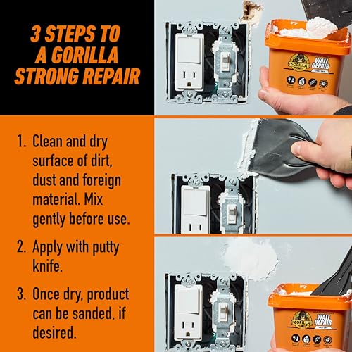 Gorilla Heavy Duty Wall Repair Spackling + Primer, 16 Ounce Tub,White