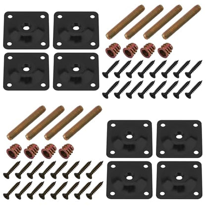 8 Sets Leg Mounting Plates Kit, M8 Thread Furniture Sofa Legs Attachment Plates T-Plate for Repairing Damaged Sofa Couch Seats, with Hanger Bolts, Screws(8, Black) - color: Black