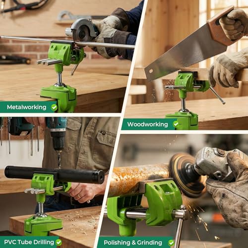 Bench Vise, 360° Swiveling Articulating Vise with Post Universal, Woodworking Vise, 360° Heavy Duty Cast Steel, Table Clamp Vise for Workbench DIY Projects, Handcraft Creations