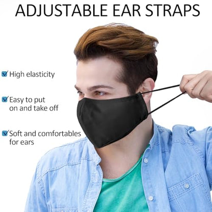 18 Pack Reusable Cloth Face Masks Washable Cotton Face Mask Adjustable Breathable Fabric Mask - color: Black