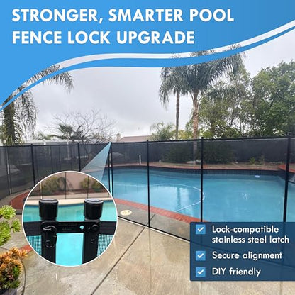 Pool Fence - Quick Lock Latch - Replaces Outdated Hook & Eye Style Latches – Durable Aluminum Pool Fence Lock Connector | DIY Pool Fence Easy Installation & Fits Most Mesh Safety Fences
