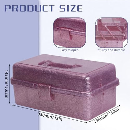 3-Tier Stackable Storage Organizer Box | Portable Multi-Use Tackle Box for Art Supplies, Makeup & Sewing Kits | Durable Design w/Adjustable Compartments (Pink&Red) - size: Large Pink&Red