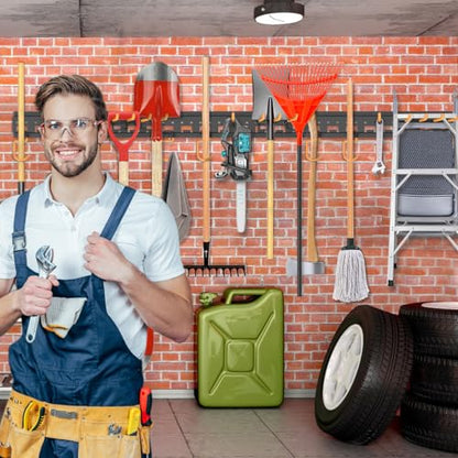 Garden Tool Organizer Wall Mount - Garage Storage and Organization Yard Tool Hanger with Adjustable Pegboard Hooks Shed Rack for Broom Mop Shovel Rake Trimmers, 32 inch Max 350lbs, Black - size: 32 Inch