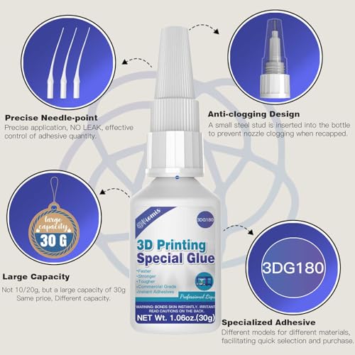 3D Printing Super Glue, Ultra-Thin Capillary Adhesive for PLA ABS PETG TPU, Professional Instant Bond for Micro Gaps & Seamless Post-Processing, Heat Resistant & Clear Finish, 30g - size: 30g*1, style: 3D Printing Glue