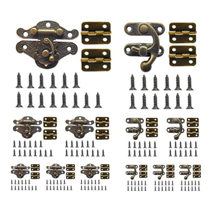 EAEDMY 36 Sets Retro Jewelry Box Hinges and Latches Hardware, Small Bronze Brass Latch for Wooden Jewelry Box and Decorative Cabinet, with Matching Screws Kit(Catch*12 + Hinges*24) (36)