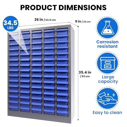 75 Drawer Heavy Duty Parts Cabinet,2mm Steel Frame & ABS Drawers with Labels/Divider,550Lbs Nut Bolt Screw Organizer for Workshop,Garage,Hardware Storage - size: Parts Cabinet：26" X 9" X35 inch