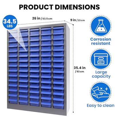 75 Drawer Heavy Duty Parts Cabinet,2mm Steel Frame & ABS Drawers with Labels/Divider,550Lbs Nut Bolt Screw Organizer for Workshop,Garage,Hardware Storage - size: Parts Cabinet：26" X 9" X35 inch