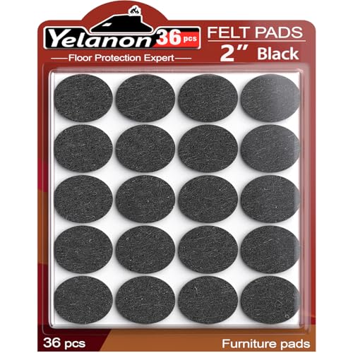 Yelanon Felt Furniture Pads for Hardwood Floors -36 Pcs 2" Premium Floor Protectors for Furniture, Felt Pads for Chair Legs, Black - size: 36 pcs 2" Round Black