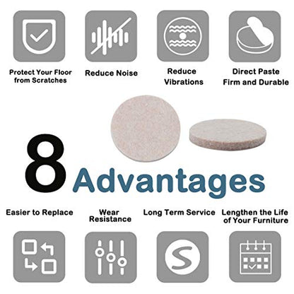 uxcell 36pcs Furniture Pads Round 1 1/4" Self-stick Non-slip Anti-scratch Felt Pads Cabinet Closet Feet Floor Protector Beige