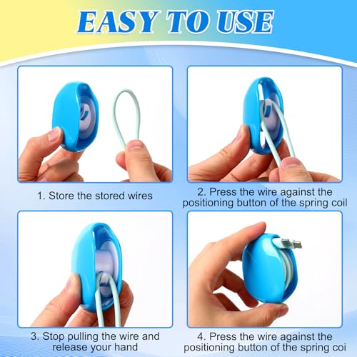 3PCS Automatic Cord Reel, Retractable Cable Reels, Small Roll Winder Case for USB Cables, Headset Cable, Data Cables, No More Tangled Cords, Lake Blue, Yellow, Black