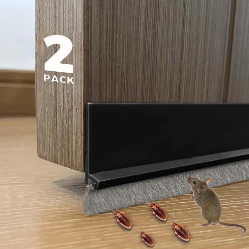 2 PCS Door Draft Stoppers with Brush, Door Sweep for Bottom of Door, Soundproof Door Sealer for Exterior/Interior Doors and Dust/Noise/Hot or Cold Air Insulation, 2" W x 39" L (Black) - size: Black
