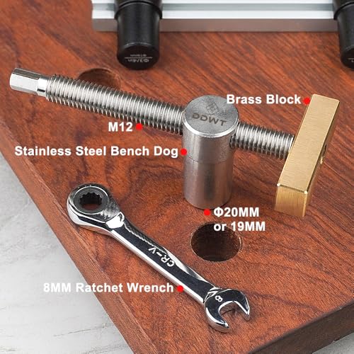 Adjustable Workbench Bench Dog Screw Clamp Fits 3/4 Inch Dog Holes Stainless Steel Brass Adjustable Stop for Woodworking (19mm)