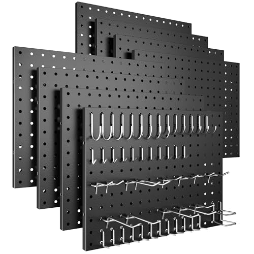 Spampur Peg Board, 8 Pack Metal Pegboard Panels with 50 Hooks, Black Pegboards Wall Organizer, Heavy Duty Peg Board for Walls Home, Garage Tool Storage, Office Organization, Craft Room, Kitchen - color: Black, size: 16x12"- 8 Pcs