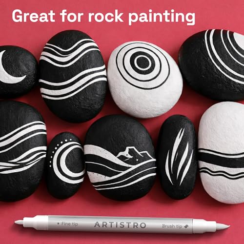 ARTISTRO 12 White Acrylic Paint Markers - Paint Pens for Drawing, Brush + Fine Tips - For Fabric, Rock, Glass, Wood, DIY - Art & Craft Supplies for Adults, Teens, Kids - Teacher Appreciation Gift - style: White