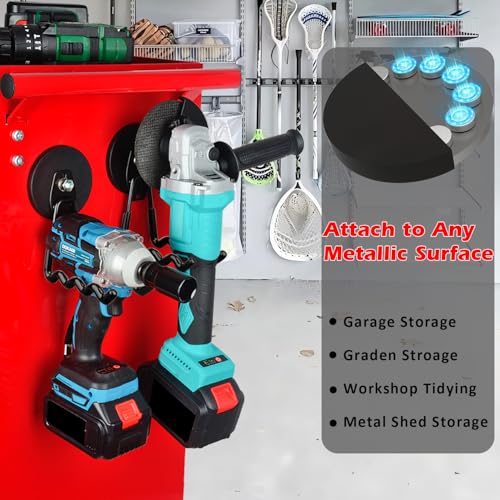 MUTUACTOR Super Power Magnetic Hooks Heavy Duty,2packs Strong Large Magnetic Hooks for Power Tools Organization Heavy Duty Hooks for Cordless Drills Impact Drivers Power Spanners Metal Tool Chest - style: 3.46in Magnet Wave Black Hooks 2PCS