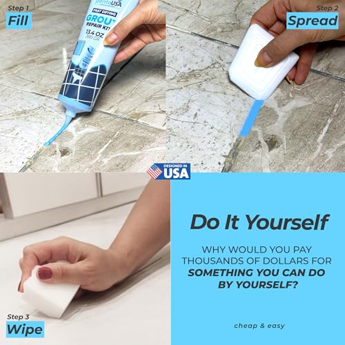 PentaUSA Tile Grout Repair Kit - Blue Premixed Acrylic Sanded Grout, Water-Resistant Grout Filler for Bathroom&Shower, Kitchen Floor, Fast Drying, with Applicator, 13.4 oz (380g) - style: Blue