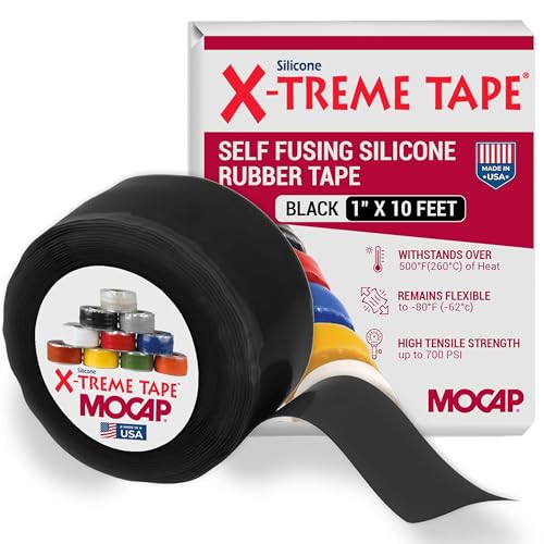 X-Treme Tape MOCAP Heavy Duty Electrical Tape, Self-Fusing Silicone Rubber, Waterproof & Insulating Flexible Tape, Electrical for Hose, Automotive, Outdoor & Repairs - 1" x 10ft Roll - Black - color: Black, size: 1" wide x 10 ft long