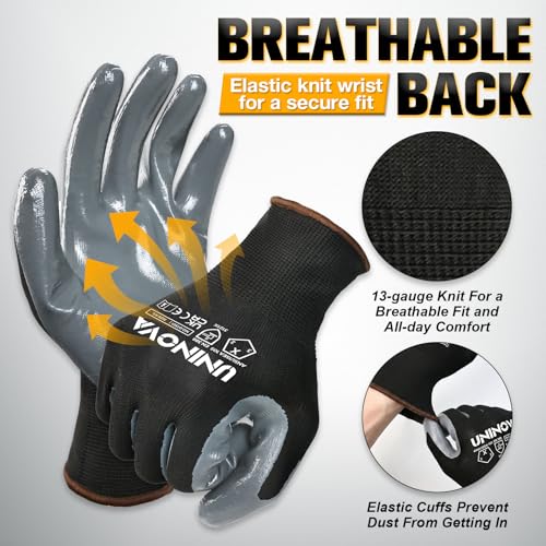 13 Gauge Smooth Nitrile Coated Work Gloves, Lightweight Safety Utility Gloves, Non-Slip Abrasion-Resistant for Assembly, Inspection, Warehouse, DIY & General Handling, 12 Pairs, Large - color: 12 Pairs/Black