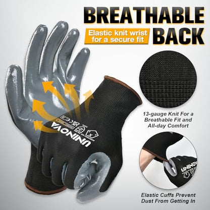 13 Gauge Smooth Nitrile Coated Work Gloves, Lightweight Thin Safety Utility Gloves,Non-Slip Abrasion-Resistant for Assembly, Inspection, Warehouse, DIY & General Handling 6 Pairs Large - color: 6 Pairs/Black