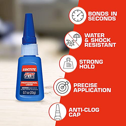 Loctite Super Glue Liquid Professional, Clear Superglue For Plastic, Wood, Metal, Crafts, & Repair, Cyanoacrylate Adhesive Instant Glue, Quick Dry - 0.14 fl oz Bottle, Pack Of 12 - size: 12 Pack