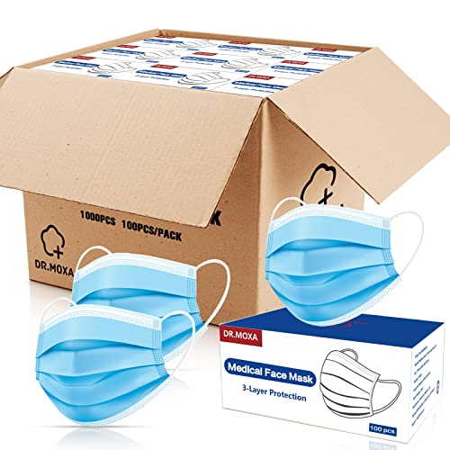 DR.MOXA 1000 Pack Disposable Medical Face Masks Breathable(10 Boxes, 100pcs/Box) 3 Ply Masks for Protection Blue - style: 1000 Pcs