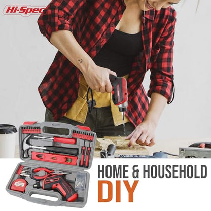Hi-Spec 35pc Red Tool Kit with 3.6V USB Electric Screwdriver and Drill Set. Complete Basic Tool Set - color: Red, size: 35 Pieces