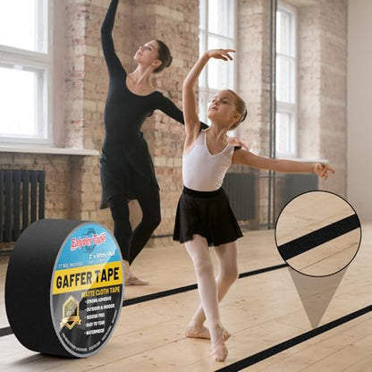 Black Gaffers Tape 2 Inch x 30 Yards - Heavy Duty, Waterproof, No Residue, Non-Reflective, Easy Tear Gaffers Stage Tape - Multipurpose
