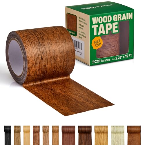 ECOHomes Wood Grain Repair Tape - Self Adhesive Brown Wood Colored Tape for Furniture Repair | Peel & Stick Veneer Strips Trim, Woodgrain Duct Tape for Furniture, Vinyl Floor, Door Patch Kit (Teak) - color: Teak Wood, size: 2.25 Inch By 15 Ft