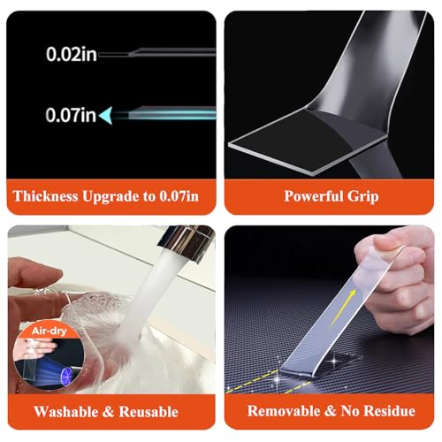 Double Sided Heavy Duty Extra Strong Adhesive Removable Tape - 1.2 & 2 Inch x 20 feet - Nano Tape for Poster Carpet Picture Hanging Strip Rug Wall Outdoor - Multipurpose Clear Mounting Tape - size: 1.2" & 2"